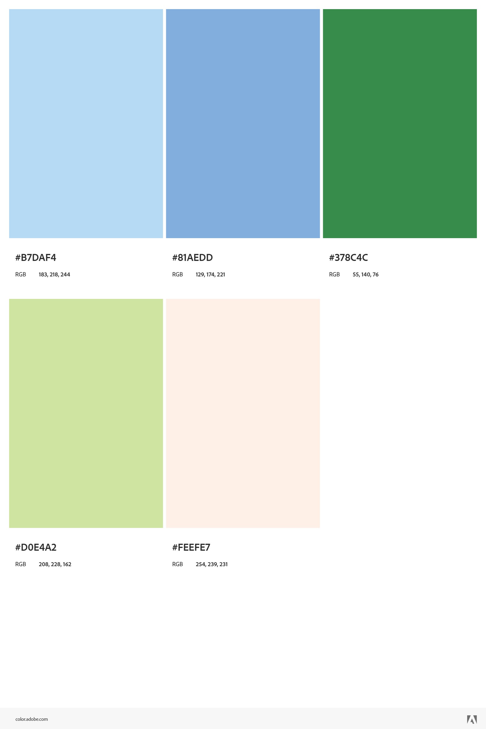 Blueberry colour palette — powder blues, sage and forest greens, cream