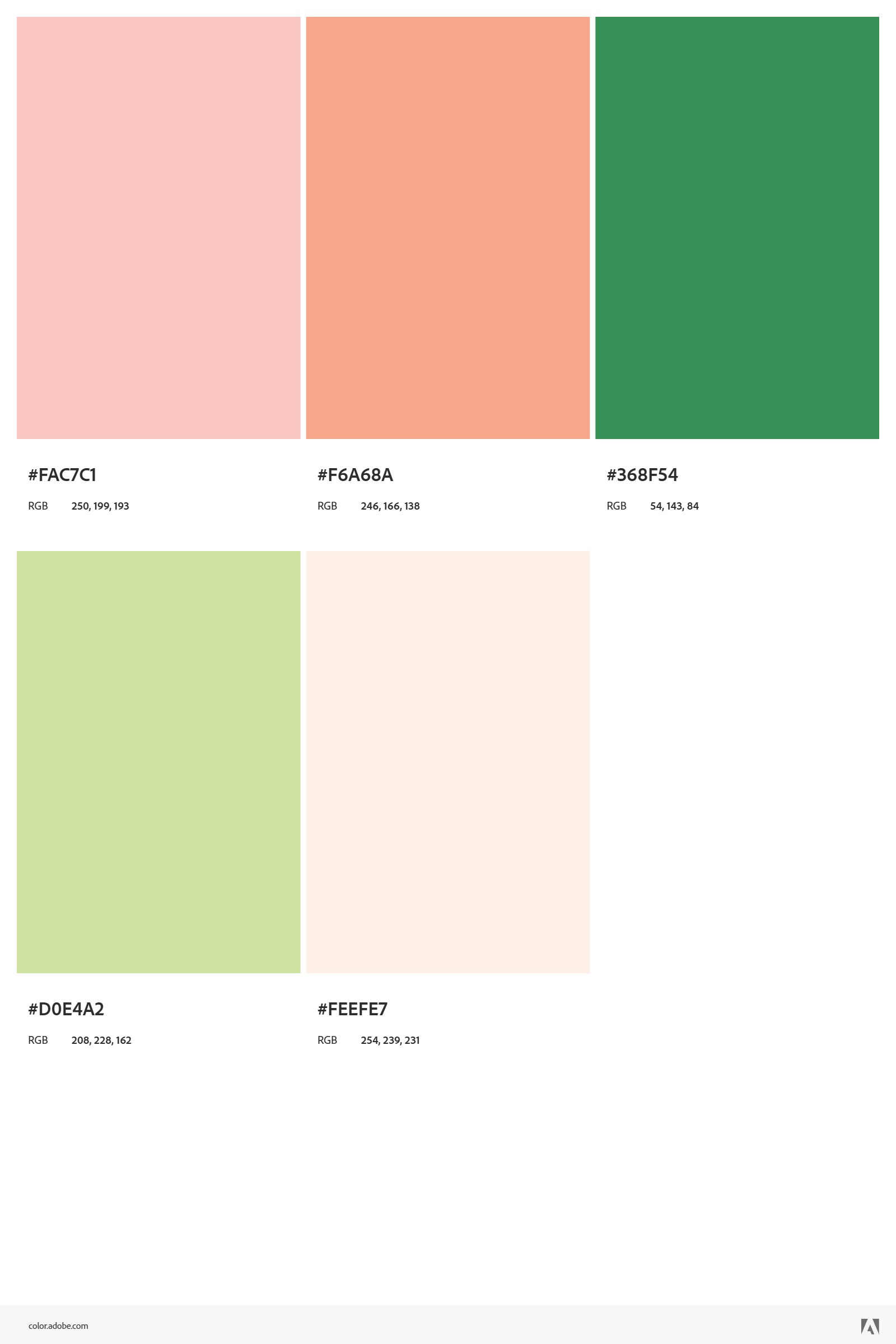 Peach colour palette — warm pinks, corals and greens